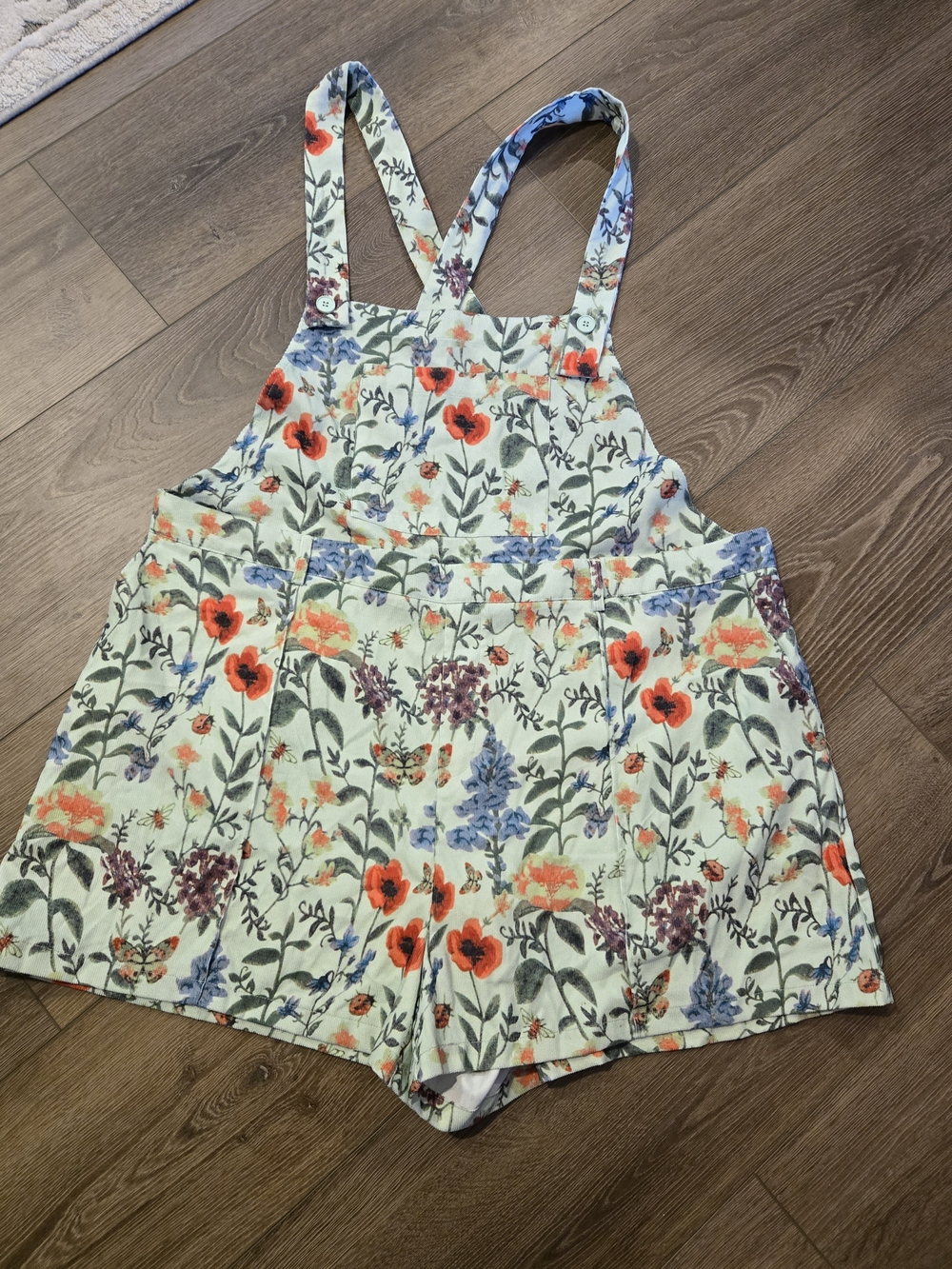 Cider Mint Green Floral Short Overalls with Adjustable Straps